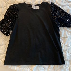 Ann Taylor Black Shirt Sequin Sleeves
